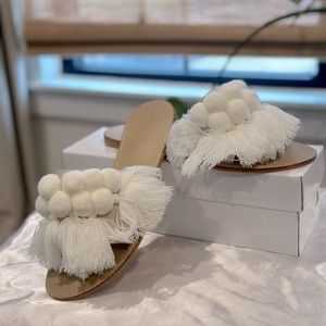 White knit tassel sandals